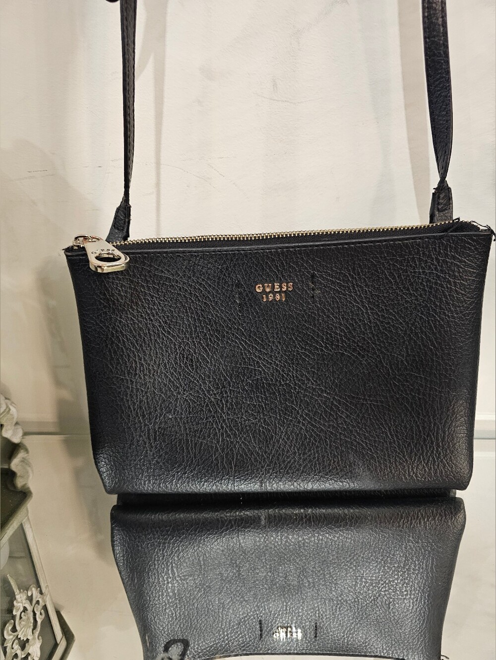 GUESS Black Pebbled Crossbody with Gold Hardware